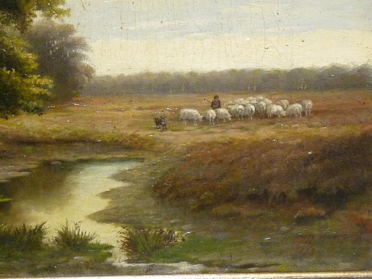Antiek schilderij, herder en schapen - Achthoven